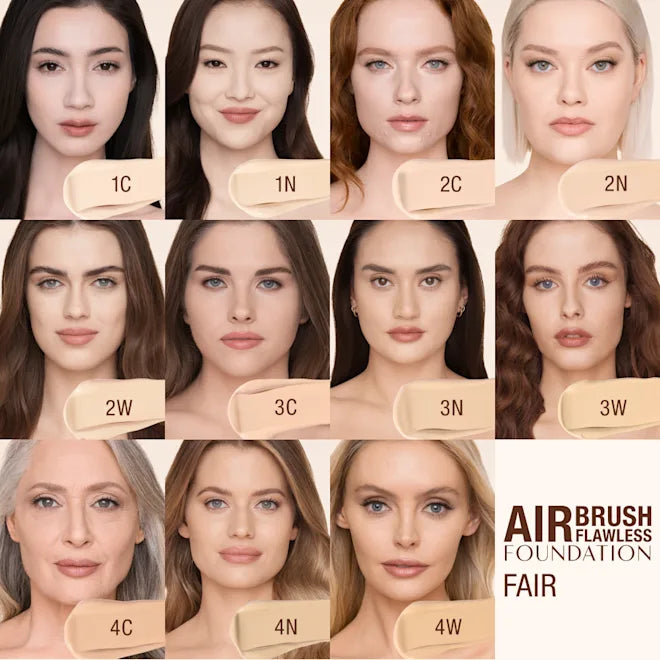 Charlotte Tilbury Airbrush Foundation shades – fair light medium tan