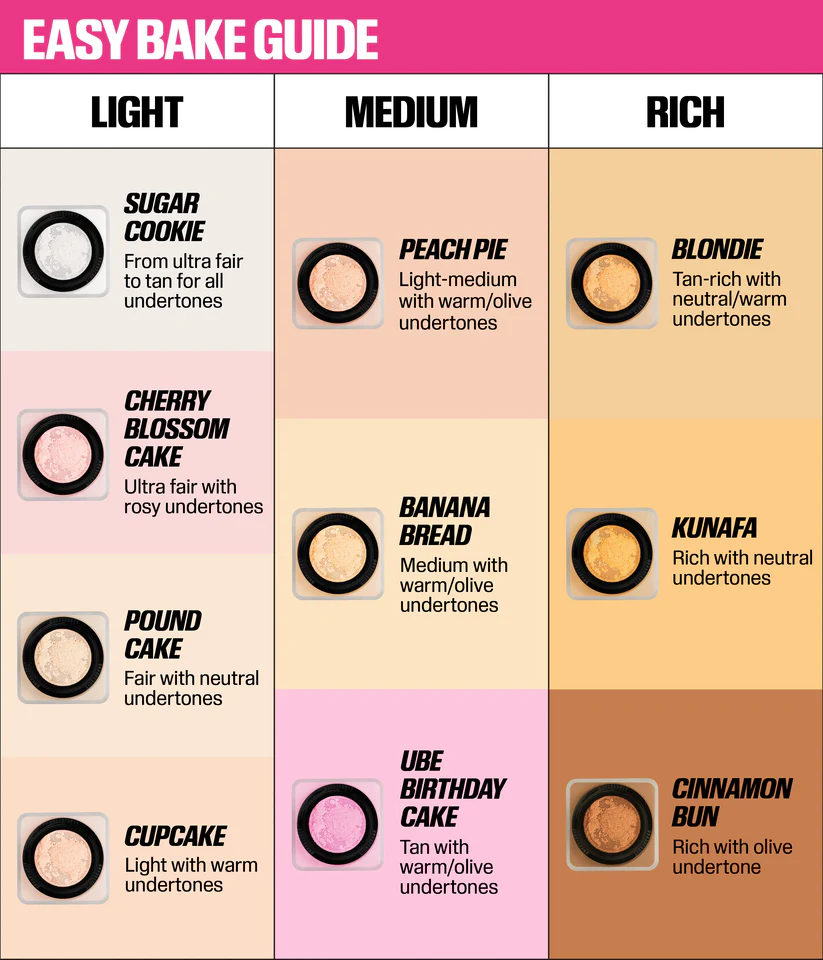 Huda Beauty Easy Bake Loose Powder shades – translucent vanilla banana