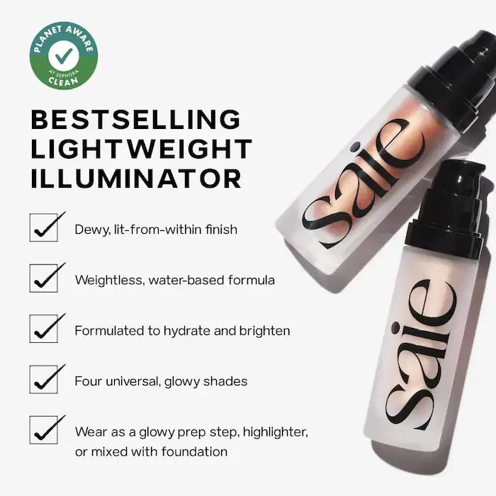 SAIE Glowy Illuminator application – buildable inner glow highlighter