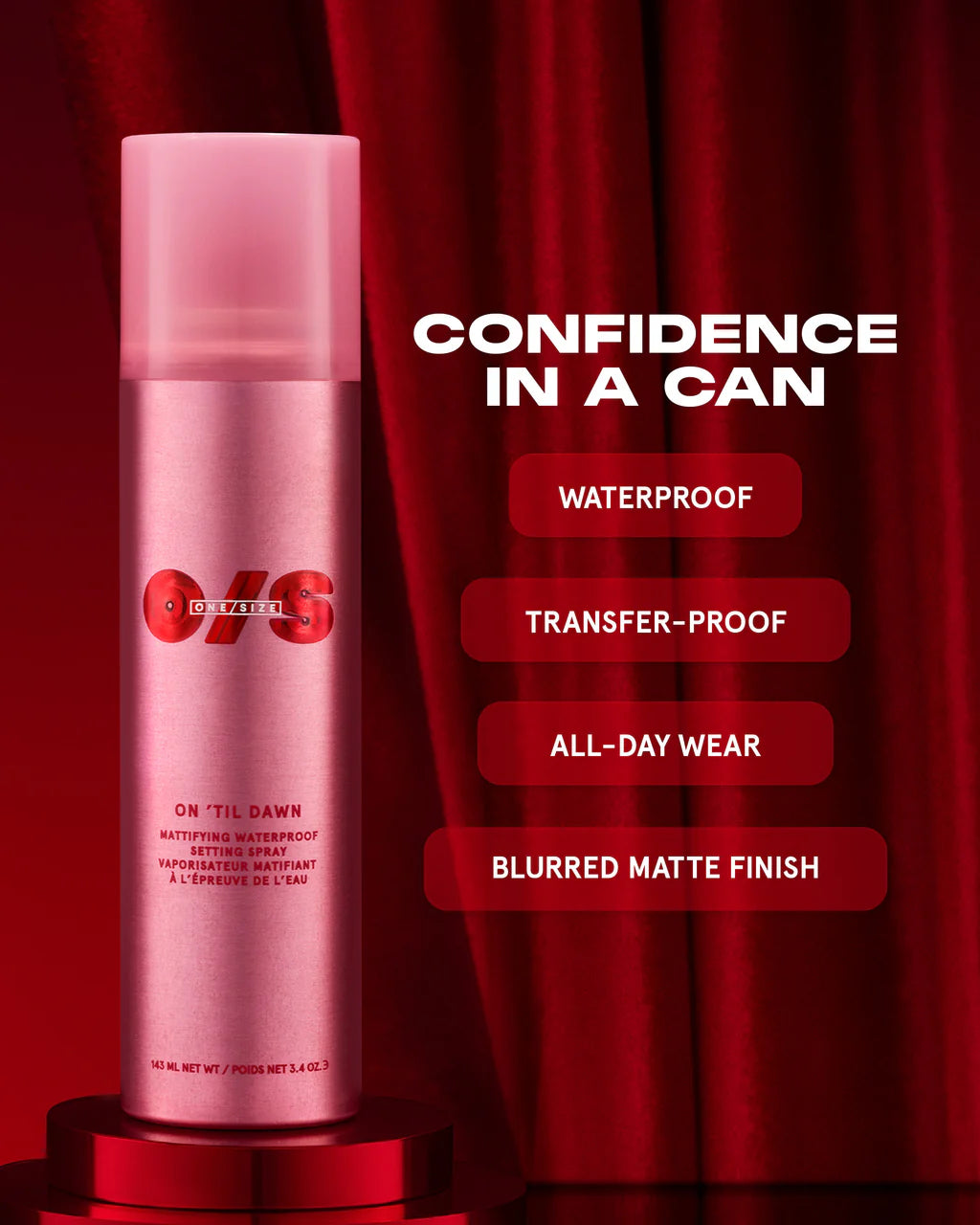 One Size Setting Spray key benefits – sweat proof long wear formula