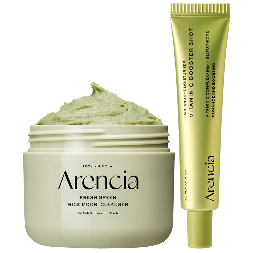 Arencia Mochi Glow Starter Duo - Rice Mochi Cleanser & Vitamin C Serum for Korean Glass Skin