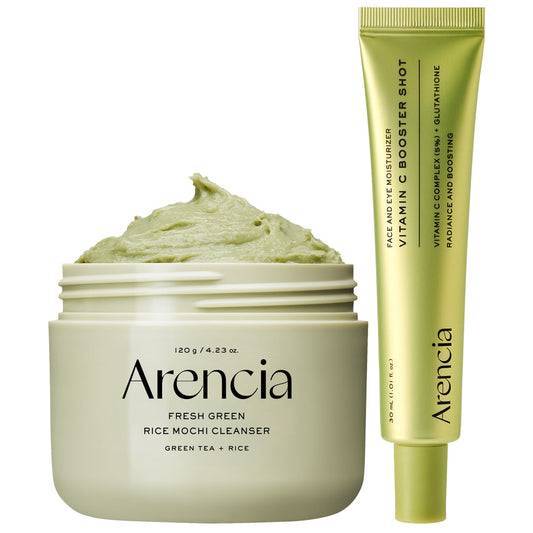 Arencia Mochi Glow Starter Duo - Rice Mochi Cleanser & Vitamin C Serum for Korean Glass Skin